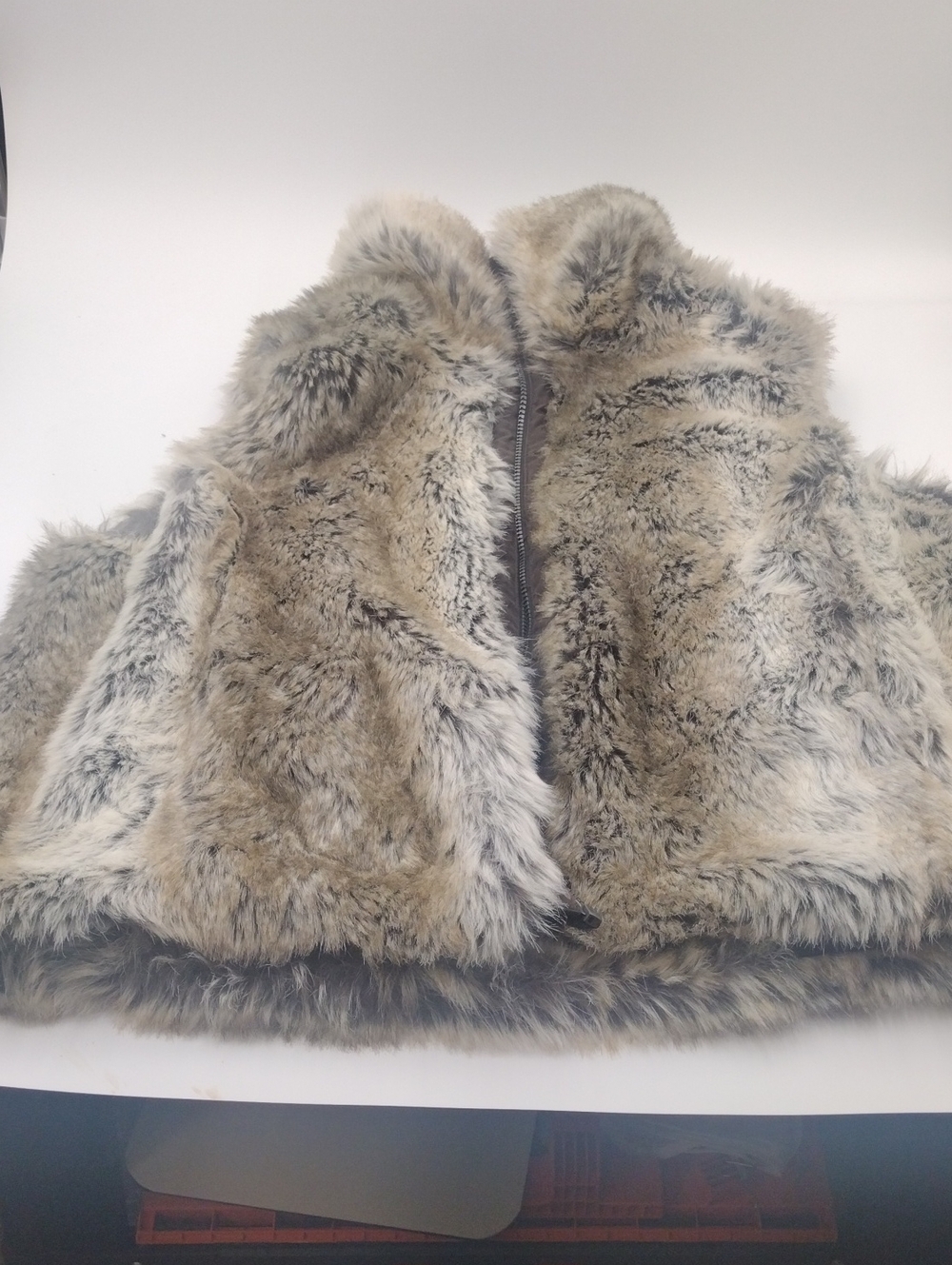 Weatherproof Brand Re versible Sleeveless Faux Fur Vest in Gray, Taupe and Cream